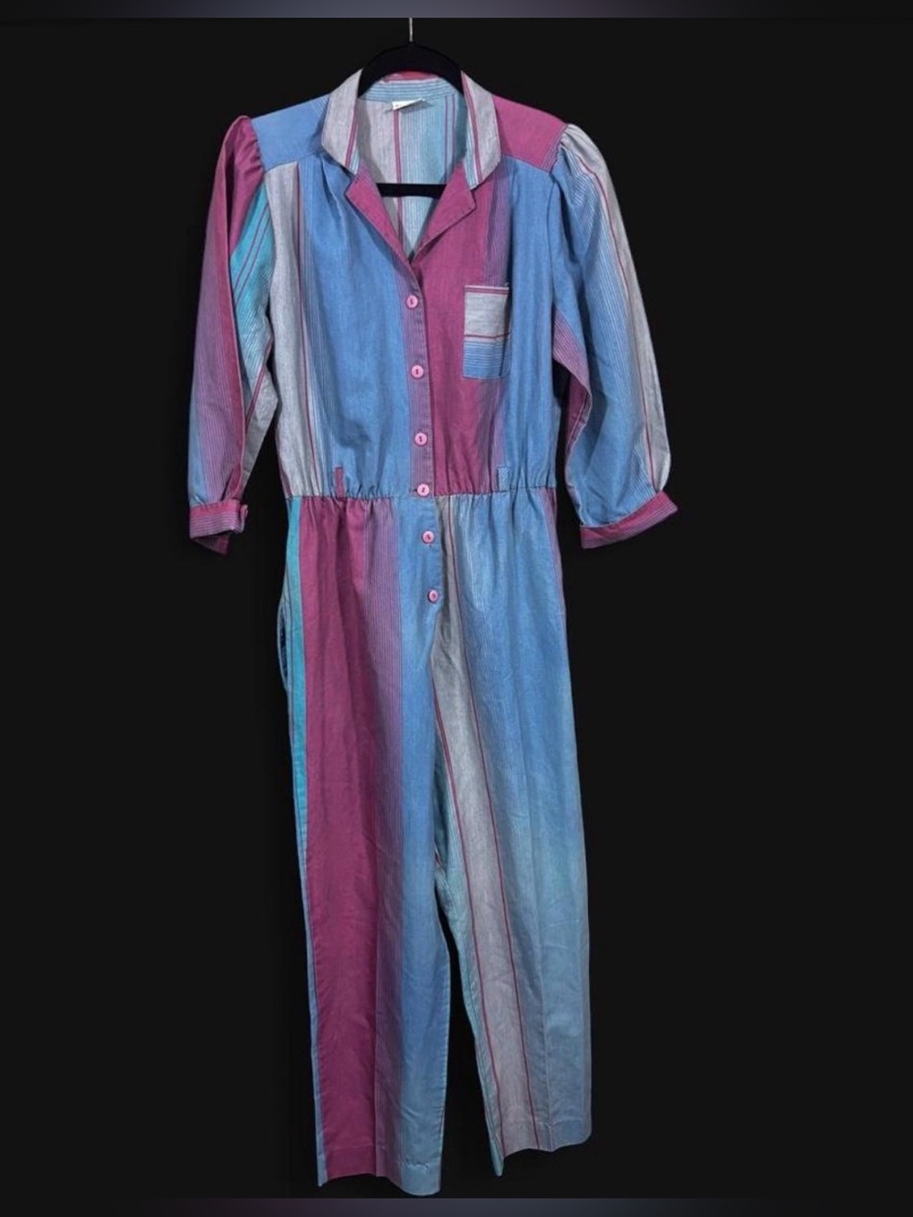 Vtg vertical stripe button down women’s jumpsuit